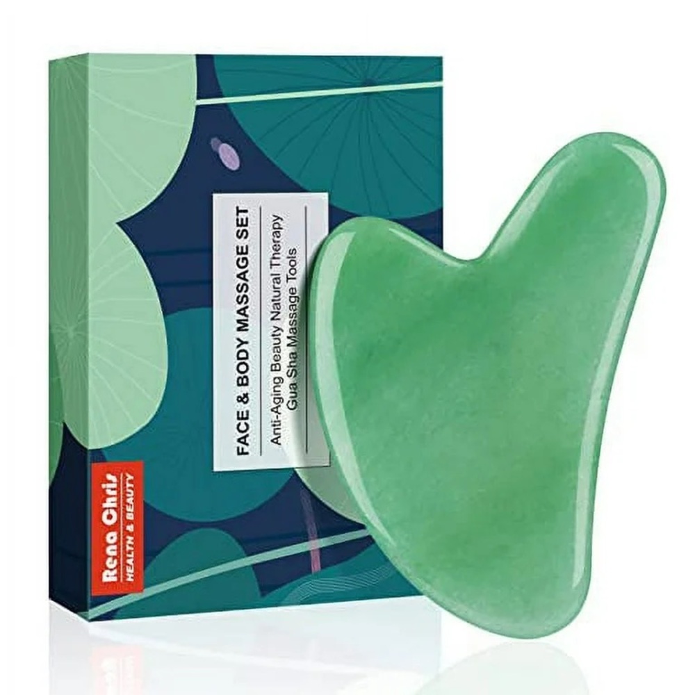 Rena Chris Natural Jade Stone Gua Sha Facial Massage Tool Green